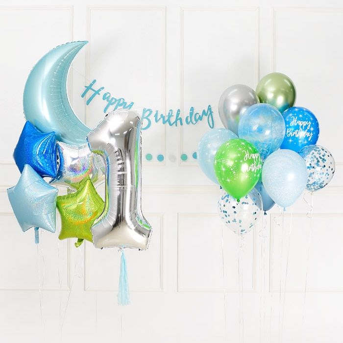 생일파티 헬륨풍선 장식세트 블루톤