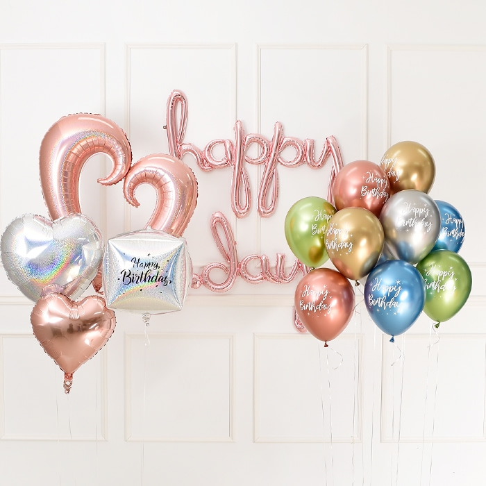 생일파티 헬륨풍선 장식세트 이니셜 로즈골드
