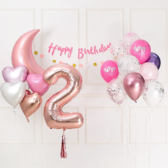 생일파티 헬륨풍선 장식세트 핑크톤